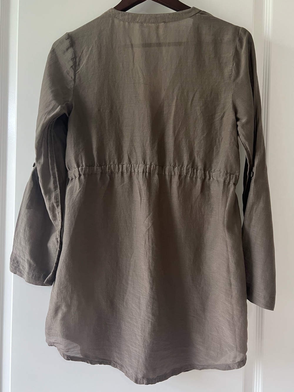 Athleta Day Dream Silk Coverup Tunic XS Brown Pintuck Drawstring Boho Beach Top - Picture 2 of 8